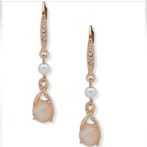 NWT Anne Klein Pearl Gold-Tone White Mother-of- Pearl Double Drop Earrings - Picture 1 of 4